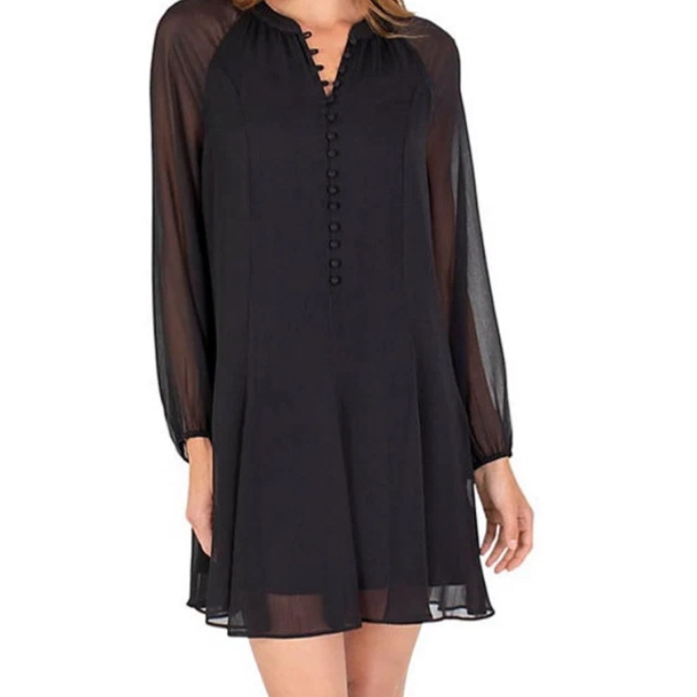 NWT Joie Black Dress Sheer Balloon Sleeves Flowy Cocktail Classic Spring, LBD